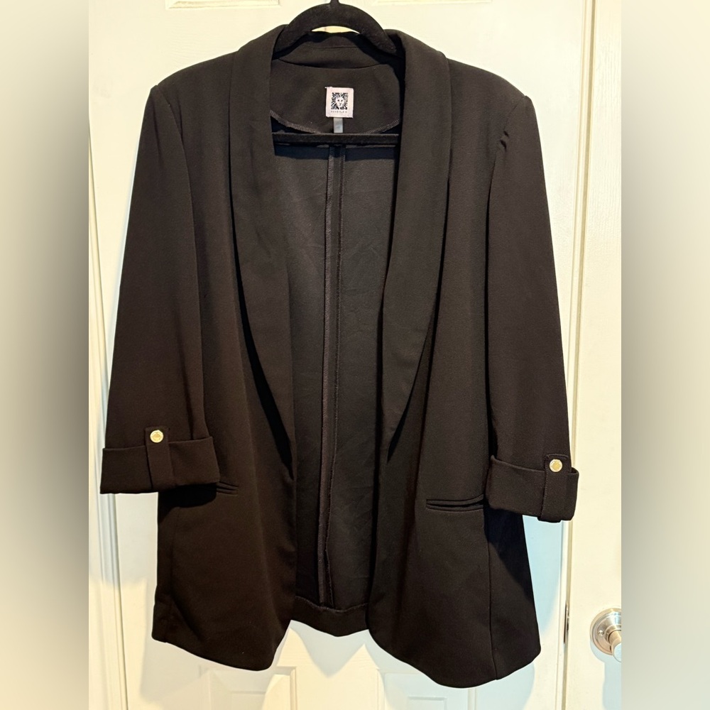 Anne Klein Black Open-Front Blazer with Rolled Cuffs